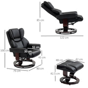Recliner Armchair and Footstool Set with Swivel Base and Adjustable Backrest Black