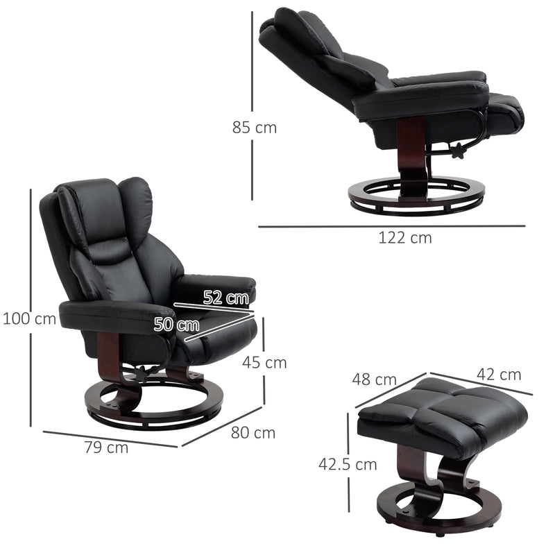 Recliner Armchair and Footstool Set with Swivel Base and Adjustable Backrest Black