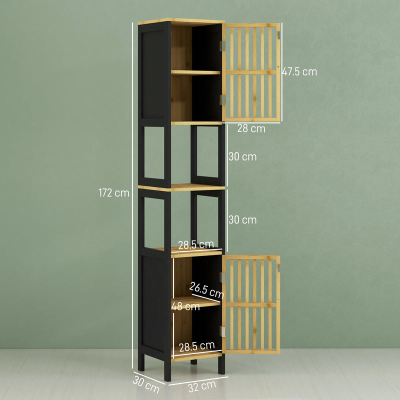 Tall Bathroom Storage Cabinet With Shelves And Cut Out Design For Towels