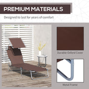 Brown 2 Piece Folding Sun Lounger Set with Adjustable Backrest and Sun Shade for Garden