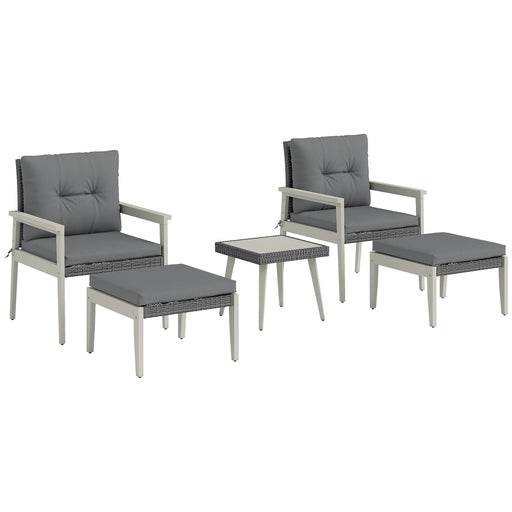 Grey 5 Piece Rattan Garden Furniture Set with Cushions and Coffee Table by Outsunny