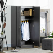 2 Door High Gloss Wardrobe With Hanging Rail And Shelf For Bedroom Storage Grey