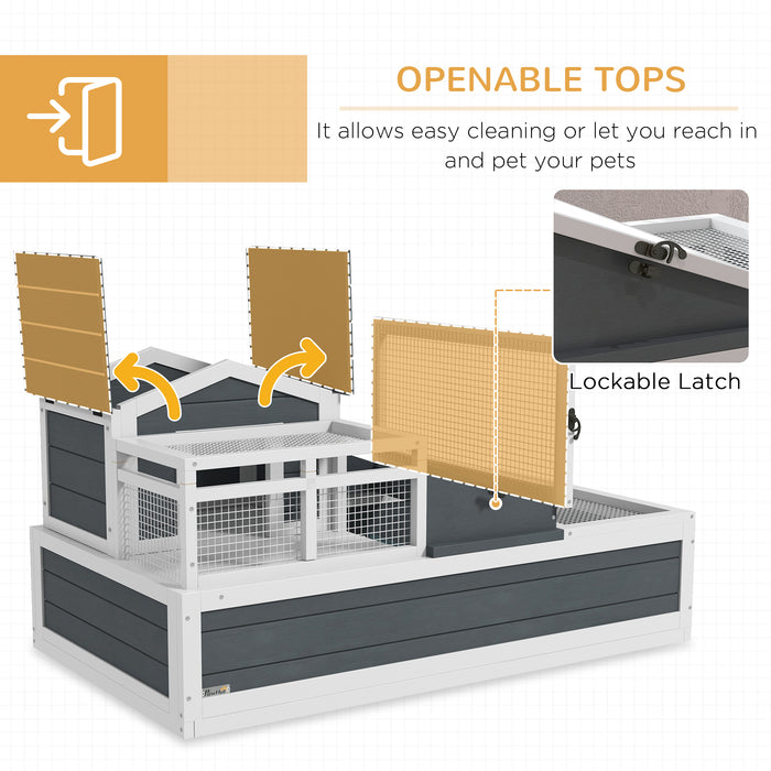 Grey Wooden Tortoise House 3 Room 2 Storey with Ladder and Openable Roof by PawHut