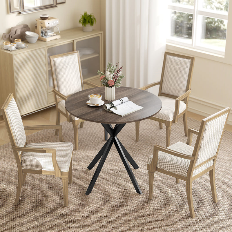 Round Dining Table with Adjustable Feet for Stable Family Meals Brown