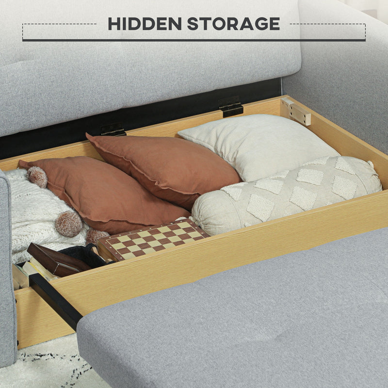 Light Grey 2 Seater Sofa Bed with Cushions and Hidden Storage for Living Room by HOMCOM