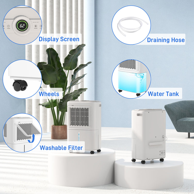 White 12L Dehumidifier with Touch Panel and LED Display for Home Use by HOMCOM