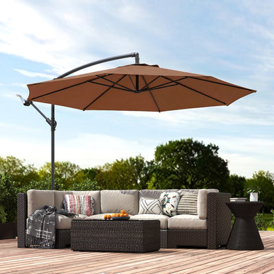 Cantilever Garden Parasol with Adjustable Shade and Crank Handle for Patio or Outdoor Use Coffee AOSOM