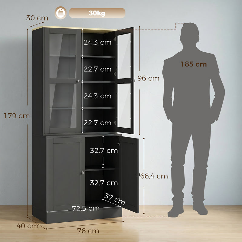 Tall Display Cabinet with Glass Doors and Hidden Storage for Organised Living or Dining Room Black
