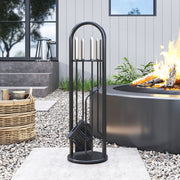 5 Piece Metal Fireplace Tool Set With Brush Shovel Poker and Ash Bucket, Black & Silver