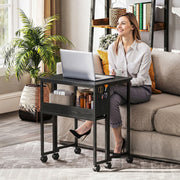 Folding Computer Desk with Wheels and Storage Shelf for Small Spaces Black AOSOM