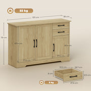 Sideboard with Adjustable Shelf for Organised Dining or Living Room Storage Natural Wood AOSOM