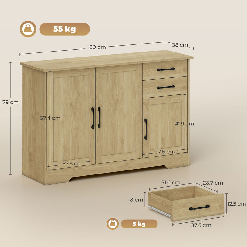 Sideboard with Adjustable Shelf for Organised Dining or Living Room Storage Natural Wood AOSOM