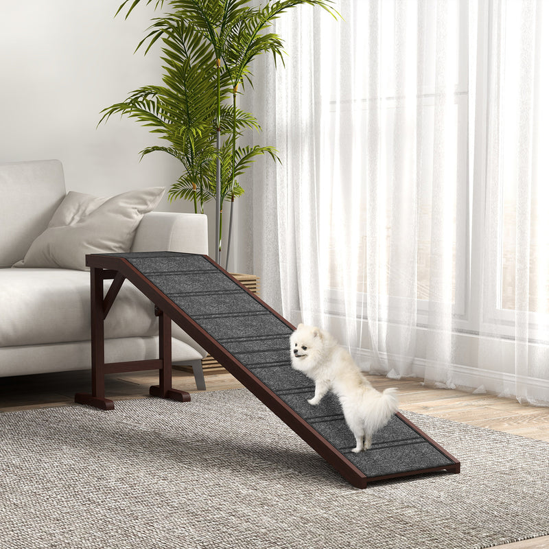 Non Slip Pet Ramp for Dogs and Cats With Carpeted Surface for Easy Climbing Brown and Grey AOSOM