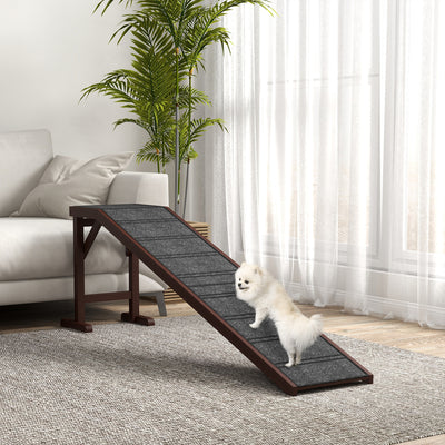 Non Slip Pet Ramp for Dogs and Cats With Carpeted Surface for Easy Climbing Brown and Grey AOSOM