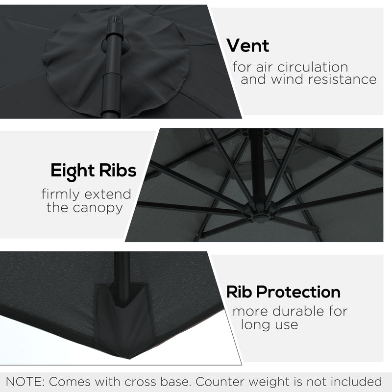 Black 2.45m Cantilever Garden Parasol With Cross Base Waterproof And UV Protection