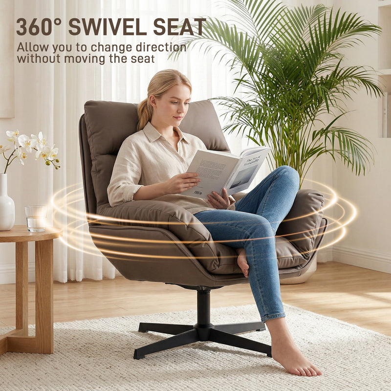 Cat Scratch Resistant Swivel Armchair with Thick Cushion for Relaxing at Home Dark Brown AOSOM