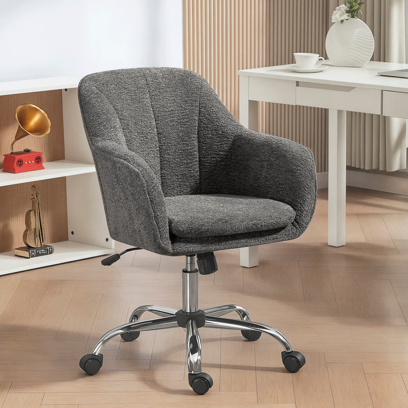 Grey Velvet Feel Swivel Office Chair With Padded Seat And Adjustable Height