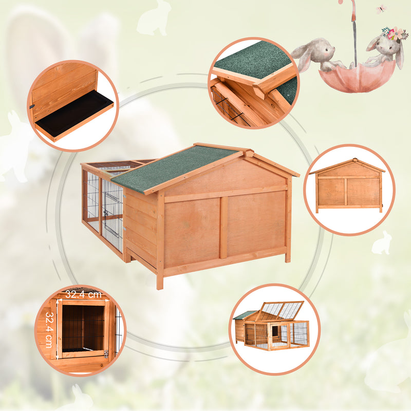 Wooden Outdoor Rabbit Hutch with Openable Roof Detachable Run and Slide Out Tray Grey AOSOM