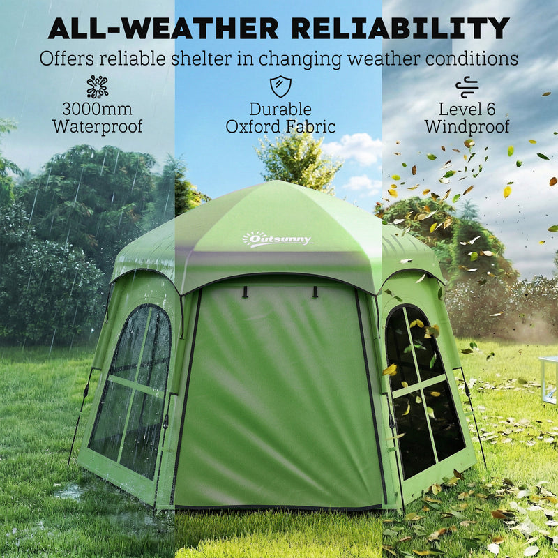 Pop Up Family Tent for Quick Camping Shelter with Blackout Lining and UV Protection Green