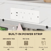 White C Shaped Bedside Table With Charging Station USB Ports and Storage for Bedroom or Lounge