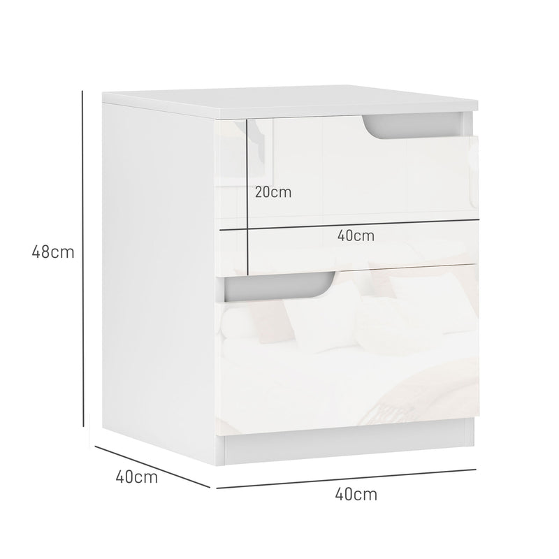 White High Gloss Bedside Table With 2 Drawers by HOMCOM