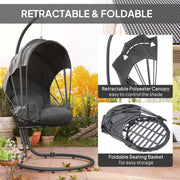 Grey Hanging Egg Chair Swing with Stand Cushion and Retractable Canopy for Indoor or Outdoor by Outsunny