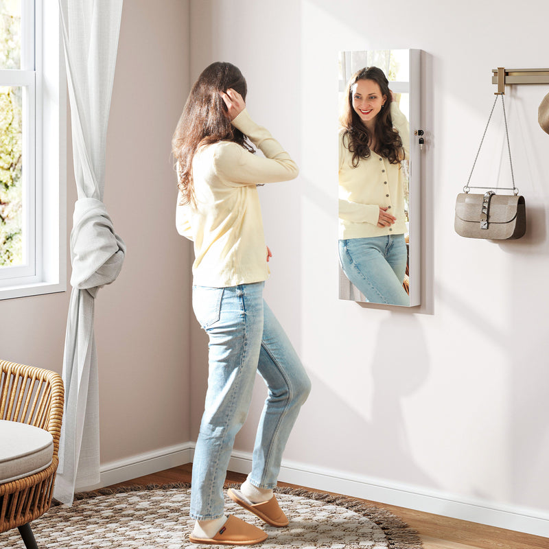 White Lockable Jewellery Cabinet with LED Lights and Pink Lining 108 x 37cm by HOMCOM