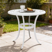 Garden Side Table Cast Aluminium Rust Resistant with Adjustable Feet White Outsunny