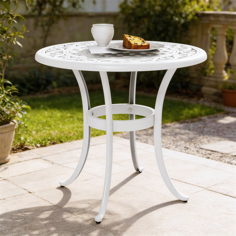 Garden Side Table Cast Aluminium Rust Resistant with Adjustable Feet White Outsunny