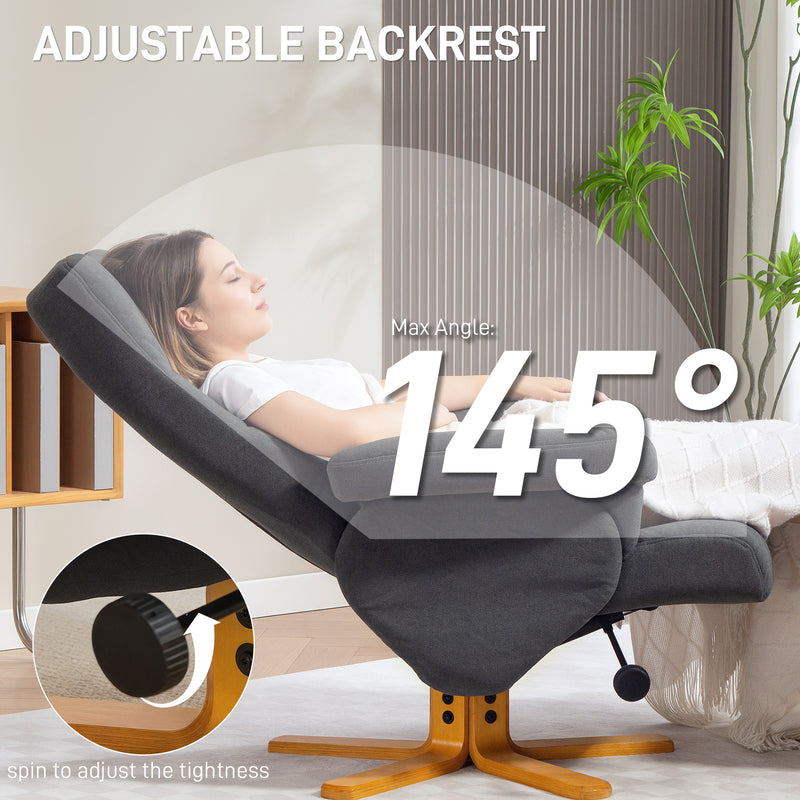 Grey Recliner Armchair With Storage Ottoman Linen Look Fabric For Lounge Or Bedroom