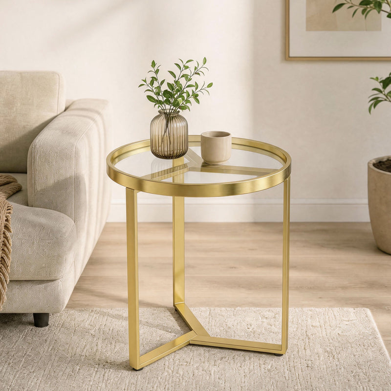 Side Table for Small Spaces with Easy Clean Glass Top