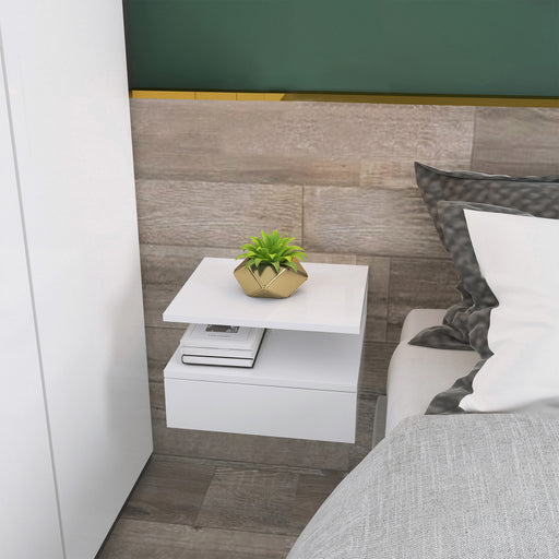 Set of 2 Wall Mounted Bedside Tables with Storage Shelf for Bedroom Space Saving, White