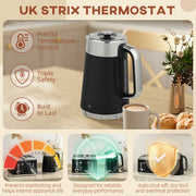 Electric Kettle and 4 Slice Toaster Set with Rapid Boil and Browning Control Black