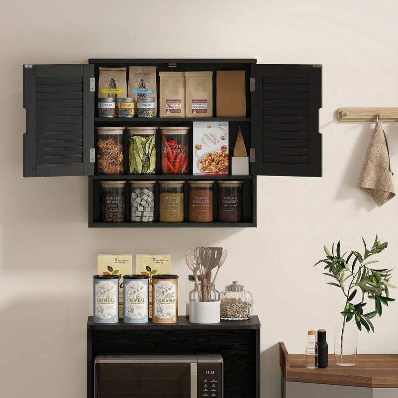 Wall Mounted Bathroom Cabinet With Adjustable Shelves For Compact Storage Black AOSOM