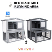 2 Tier Wooden Rabbit Hutch for Outdoor Use with Ramp and Shelter for Guinea Pigs Grey AOSOM