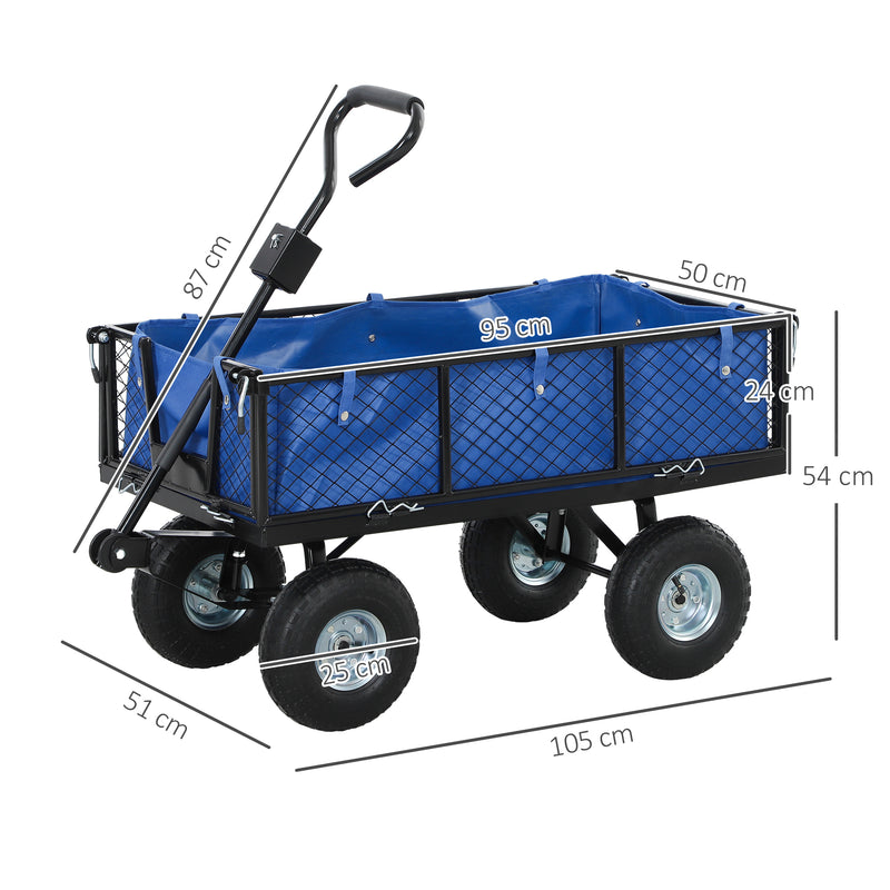 Blue 114L Steel Frame Garden Cart Trolley for Heavy Duty Yard Work by Outsunny
