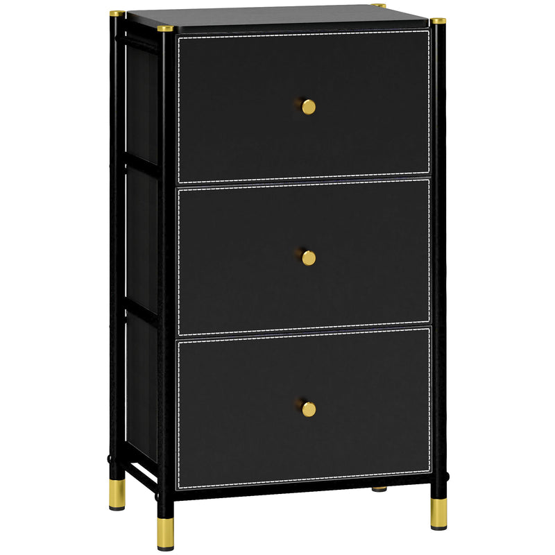 Black Faux Leather Chest of 3 Drawers Stylish Storage Unit by HOMCOM