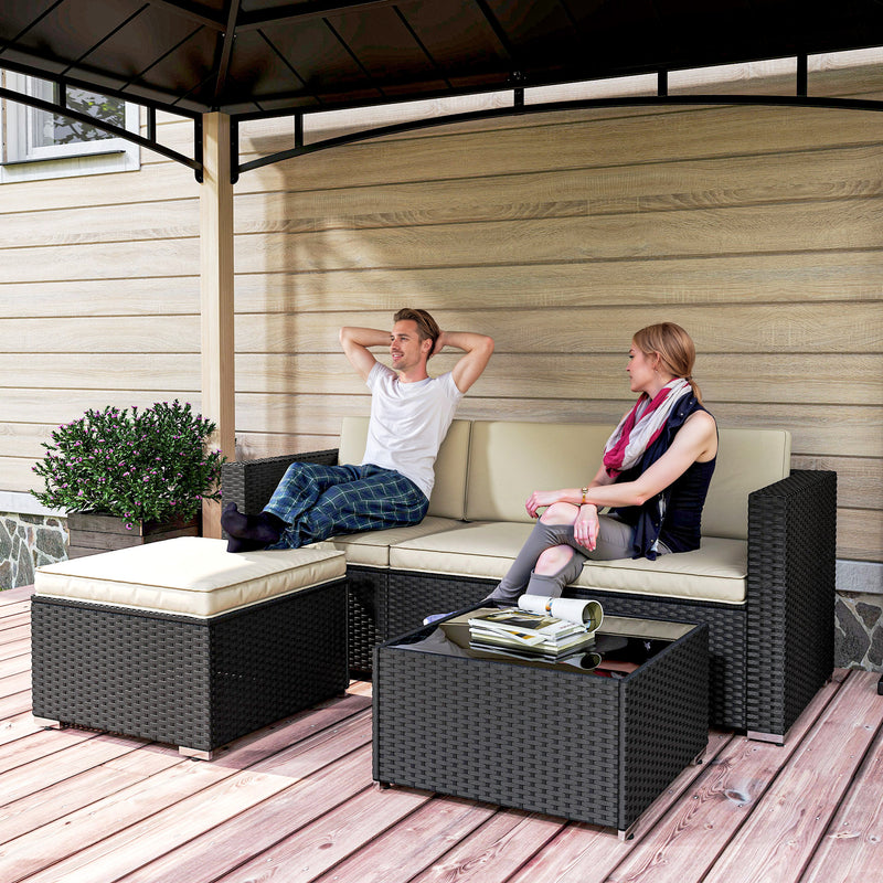 Rattan Garden Furniture Set with Corner Sofa Footstool and Table for Comfortable Outdoor Seating, Black