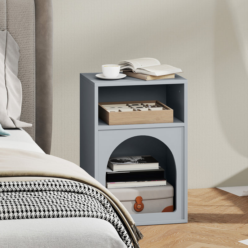 Bedside Table with Two Open Shelves for Storage and Display Ideal for Bedroom, Grey