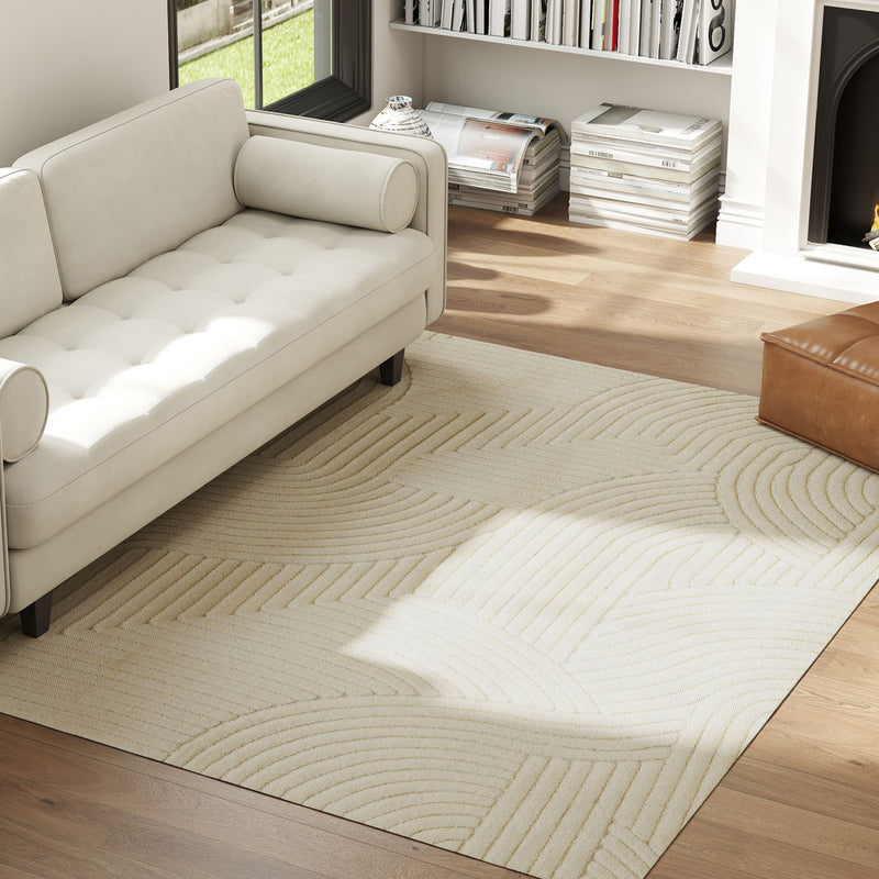 Jacquard Rug with Soft Thick Pile and Non Slip Backing for Living Room or Bedroom Cream AOSOM