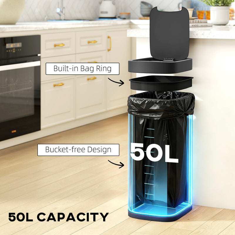Black 50L Touchless Sensor Bin With Manual Override Ideal For Kitchen Or Bedroom Use