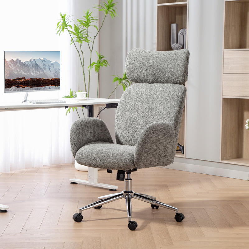 Ergonomic Office Chair with Adjustable Headrest and Boucle Fabric for Home Working Charcoal Grey AOSOM
