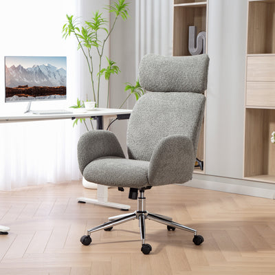 Ergonomic Office Chair with Adjustable Headrest and Boucle Fabric for Home Working Charcoal Grey AOSOM