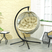 Khaki Hanging Egg Chair with Stand Thick Cushion and Cup Holder for Garden or Indoor Use by Outsunny