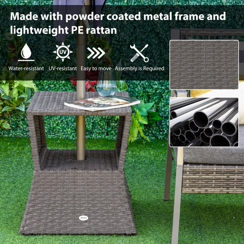 Rattan Garden Table with Parasol Hole and Storage Shelf for Outdoor Use Dark Grey Outsunny
