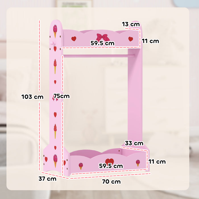 Kids Clothes Rail with 2 Storage Shelves for Ages 3-8 in Hot Pink by AIYAPLAY