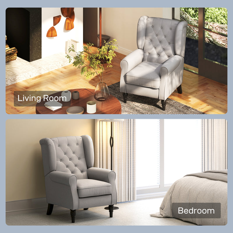 Wingback Accent Chair With Wooden Frame And Button Tufting For Living Room Or Bedroom Grey