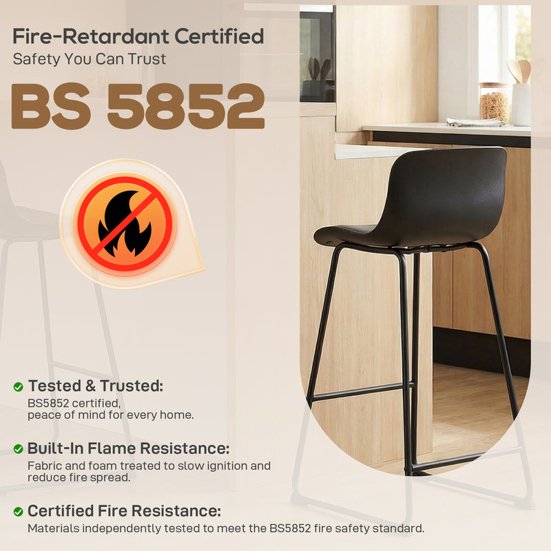 Set of 2 Bar Stools with Cushioned Seat and Easy Clean Surface for Kitchen Black AOSOM