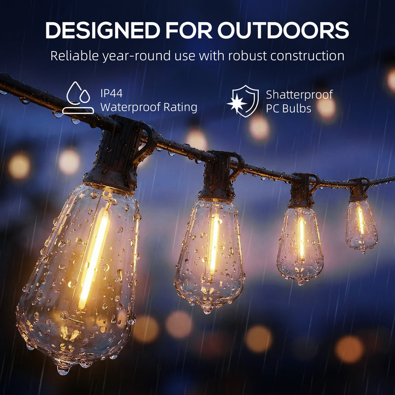 Curtain Lights for Indoor or Outdoor Gatherings with 50 Edison Bulbs Warm White Outsunny