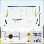 Kids Garden Swing Set with Nest and Belt Swings for Safe Outdoor Play Multicolour AOSOM